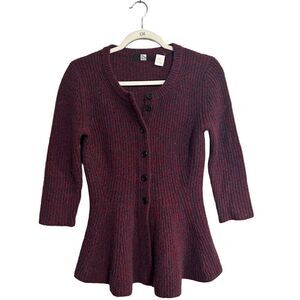 Saks Fifth Avenue Womens Wool/Cashmere Blend Button Down Peplum Cardigan sz M